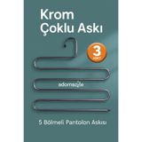 adornazzle 3 Adet Krom Çoklu Askı, 5 Bölmeli Pantolon Askısı, Metal Askılık, Dolap İçi Askılık