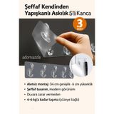adornazzle 3'lü Güçlü Yapışkanlı Şeffaf Duvar Askısı, Banyo Askısı, Kapı Askısı, Düzenleyici Kanca Askılık