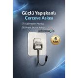 adornazzle 4 Adet Güçlü Yapışkanlı Çerçeve Askısı, Şeffaf Askı, Delmeden Montaj, Pratik Duvar Askısı