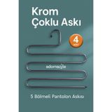 adornazzle 4 Adet Krom Çoklu Askı, 5 Bölmeli Pantolon Askısı, Metal Askılık, Dolap İçi Askılık