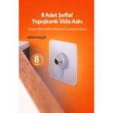 adornazzle 8 Adet Şeffaf Yapışkanlı Vida Askı, Duvar Delmeden Montaj, Çerçeve Askısı, Duvar Vidası, Montaj Pimi