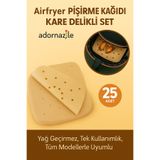 adornazzle Airfryer Pişirme Kağıdı 25’li Kare Delikli Set, Yağ Geçirmez, Tek Kullanımlık, Tüm Modellerle Uyumlu