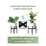 Adowan Ayarlanabilir Metal Saksı ve Çiçeklik Standı | Siyah Mat | Dekoratif Salon & Balkon Bitki Standı
