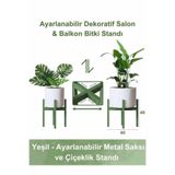Adowan Ayarlanabilir Metal Saksı ve Çiçeklik Standı | Yeşil Mat | Dekoratif Salon & Balkon Bitki Standı