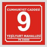 Adresli Kapı Numarası Levhası, 10x10 cm, Alüminyum Levha, Yapışkanlı, Uyarlanailir Ürün. (Kırmızı)