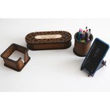 ADS TOYS Ofis Masası Modern Ahşap Organizer 4 Parça - Ahşap - Bej - Siyah