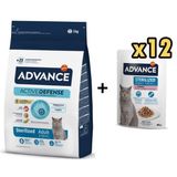 Advance Hindi Etli Kısırlaştırılmış 3 kg Kedi Mama+Advance Hindili Kısır Kedi 12x85 gr Yaş Mama