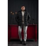 Advante Slimfit Çıtçıt Ve Fermuar Kapamalı Kapşonlu Erkek Kapitone Mont SİYAH 56