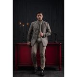 Advante Slimfit Dik Yaka Kendinden Çizgili Düğme ve Fermuar Kapamalı Erkek Kaban - 2XL - Kahverengi