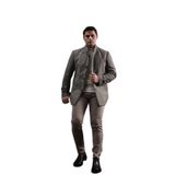 Advante Slimfit Dik Yaka Kendinden Çizgili Düğme Ve Fermuar Kapamalı Erkek Kaban KAHVERENGİ XXL