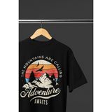 Adventure Awaits Baskılı Retro Vintage Oversize Bisiklet Yaka Pamuklu Kadın ve Erkek Tshırt - Siyah