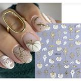Aeç Tasarım Altın Beyaz Hayalet Desenli Tırnak Süsleme Stickerı Nail Art Süslemeleri