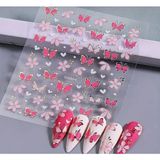 Aeç Tasarım Pembe Kelebekli Çiçekli Tırnak Süsleme Stickerı Nail Art Süslemeleri