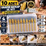 AEE® 10'lu Titanyum Kaplama Gravür Ucu Seti, 3,17 mm Şaftlı Döner Freze Uçları, Ahşap Metal Çelik Taş Oyma ve Şekillendirme Uçları, Gravür Makinesi ve Uyumlu Döner Aletler İçin