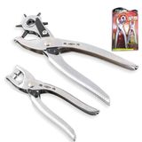 AEE® 2'li Kemer Delme Pensesi Seti - 6 Ayarlı Deri Delici Pense + Çıtçıt Makinesi - Düğme Takma Perçin Atma Deri Kemer Çanta Kumaş Kanvas Karton İçin