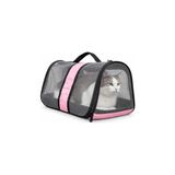 AEE® Komple Fileli Kedi Taşıma Çantası – MDF Sert Tabanlı, Katlanabilir, Nefes Alabilen, Omuz Askılı & El Tutmalı, Hafif ve Sağlıklı Evcil Hayvan Taşıma Kutusu (45x28x28 cm) (Pembe)