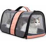 Aee® Komple Fileli Kedi Taşıma Çantası – Mdf Sert Tabanlı, Katlanabilir, Nefes Alabilen, Omuz Askılı & El Tutmalı, Hafif ve Sağlıklı Evcil Hayvan Taşıma Kutusu (45X28X28 Cm) (Somon) - Standart