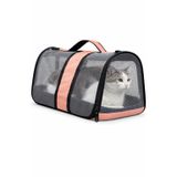 AEE® Komple Fileli Kedi Taşıma Çantası – MDF Sert Tabanlı, Katlanabilir, Nefes Alabilen, Omuz Askılı & El Tutmalı, Hafif ve Sağlıklı Evcil Hayvan Taşıma Kutusu (45x28x28 cm) (Somon)