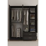Aeka Ae-1077 Terra Antrasit/antrasit 4 Kapaklı 2 Çekmeceli 3 Askılıklı Raflı 140x182x53 Cm Gardırop