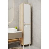 Aeka AE-2027 Lina 2 Kapaklı Raflı Dar Yüksek Boy Banyo Çok Bölmeli Depolama Dolabı 40X180 cm Çok Amaçlı Dolap - Beyaz - Meşe