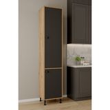Aeka AE-2028 Soft 2 Kapaklı Çok Amaçlı Dolap 40X180 cm Raflı Dar Yüksek Boy Banyo Çok Bölmeli Depolama Dolabı - Antrasit - Atlantik Çam