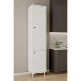 Aeka AE-2028 Soft 2 Kapaklı Raflı Dar Yüksek Boy Banyo Çok Bölmeli Depolama Dolabı 40X180 cm Çok Amaçlı Dolap - Beyaz - Beyaz