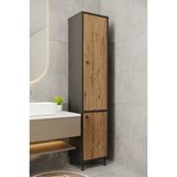 Aeka AE-2028 Soft Antrasit/atlantik Çam 2 Kapaklı Çok Amaçlı Dolap 40X180 cm Raflı Dar Yüksek Boy Banyo Çok Bölmeli Depolama Dolabı - Antrasit - Atlantik Çam