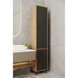 Aeka AE-2028 Soft Atlantik Çam/antrasit 2 Kapaklı Çok Amaçlı Dolap 40X180 cm Raflı Dar Yüksek Boy Banyo Çok Bölmeli Depolama Dolabı - Atlantik Çam - Siyah