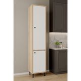 Aeka AE-2028 Soft Sonomo/Beyaz 2 Kapaklı Raflı Dar Yüksek Boy Banyo Çok Bölmeli Depolama Dolabı 40X180 cm Çok Amaçlı Dolap - Meşe - Beyaz