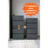 Aeka AE-2034 Galata 4 Çekmeceli Patentli Antrasit Şifonyer Yatak Odası Bebek Odası Komodin Şifonyer
