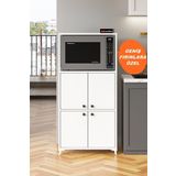 Aeka Ae-2065 Nergis Beyaz Çok Amaçlı Mutfak Dolabı&Banyo Dolabı, 4 Kapaklı, Mikrodalga Fırın Dolabı,Raflı