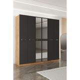 Aeka AE-2191 Hisar Atlantik Çam/antrasit Aynalı 6 Kapaklı Çok Bölmeli Askılı ve Raflı Geniş Hacimli Gardırop 210X210 cm - Atlantik Çam - Antrasit