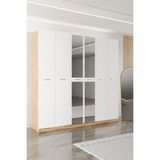 Aeka AE-2191 Hisar Sonomo/beyaz Aynalı 6 Kapaklı Çok Bölmeli Askılı ve Raflı Geniş Hacimli Gardırop 210X210 cm - Meşe - Beyaz