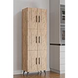 Aeka Ae-3010 Nehir Atlantik Çam Çok Amaçlı Mutfak Dolabı ve banyo Dolabı,kiler Dolabı, 6 Kapaklı, 6 Raflı