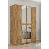Aeka AE-3191 Burç Atlantik Çam/atlantik Çam Aynalı 4 Kapaklı Çok Bölmeli Askılı Raflı ve Çekmeceli 210X140X53CM Gardırop