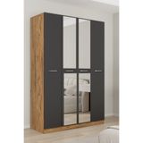 AEKA AE-3191 Burç Aynalı 4 Kapaklı Çok Bölmeli Askılı Raflı ve Çekmeceli 210x140x53cm Gardırop