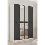 Aeka AE-3191 Burç Beyaz/antrasit Aynalı 4 Kapaklı Çok Bölmeli Askılı Raflı ve Çekmeceli 210X140X53CM Gardırop - Beyaz - Antrasit
