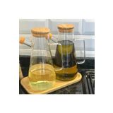 AELA HOME Borosilikat 3'lü Bambu Yağdanlık Seti- Yağlık & Sirkelik 900 Ml.-bambu Altlık