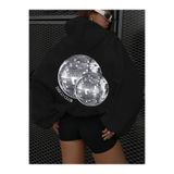 AEMİ Kadın Disko Top Sırt Baskılı Oversize Kapüşonlu Sweatshirt