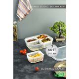 AES HOME 2 Adet 4 Bölmeli Süzgeçli Sızdırmaz Saklama Kabı- Zeytinlik Turşuluk Organizer 3,2 Litre