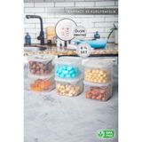 AES HOME Erzak Saklama Kabı Sızdırmaz Kapak 6'lı Set Şeffaf -(Ölçü Kabı Hediyeli)