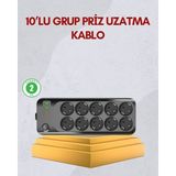 Aesco 10 Prizli Uzatma Kablosu Termal Koruma USB Type-C Hızlı Şarj 2500W