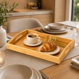 Aesco %100 Doğal Bambu Servis Tepsisi 33 x 22 Cm, Kulplu Kahvaltı Tepsisi, Çay ve Kahve Sunum Tepsisi, Hafif ve Dayanıklı Çok Amaçlı Bambu Tepsi - 0 - 19 L