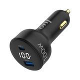 Aesco 100W LED Ekranlı Type-C + Usb-A Araç Şarj Aleti iPhone & Android & Notebook Araç Içi Şarj Cihazı - 00-Siyah - Beyaz