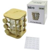 Aesco 12PCS Kare Döner Standlı Cam - Bambu Kapak Tuzluk - Baharatlık Bambu Stand