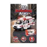 Aesco 1:30 Metal Çek Bırak Ambulans Sesli Işıklı 4 Kapısı Açılan Oyuncak Model Araba 14CM