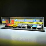 Aesco 1/64 Ölçekli LED Işıklı Garaj, 8 Araç Kapasitesiyle Vitrin - Ahşap - Bej