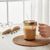 Aesco 2 Adet Kapaklı Pipetli Cam Kupa Bardak Çay Kahve Meşrubat Tatlı Bardağı Kahverengi 370 ml - 00-Siyah - Beyaz