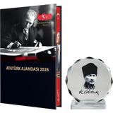 Aesco 2026 Atatürk Ciltli Ajanda ve Müzkli ve Kristal Portre