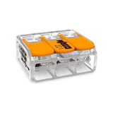 Aesco 221-413 Bağlantı Terminali - 10 Adet 3 Iletkenli Şeffaf Konnektör | 0,2-4 Mm² Kablo Kesiti Için Uygun, Küçük Tasarımlı ve Kollu Şeffaf Klemens, Hızlı Elektrik Tesisatı Montajı Sağlar.